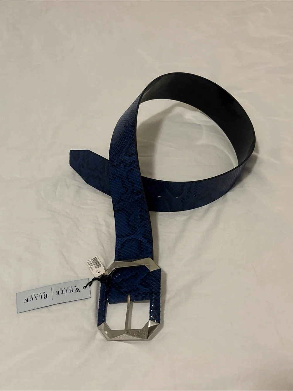 WHBM Royal BLUE Snakeskin Print/Black Patent Leather Reversible Belt Size S New